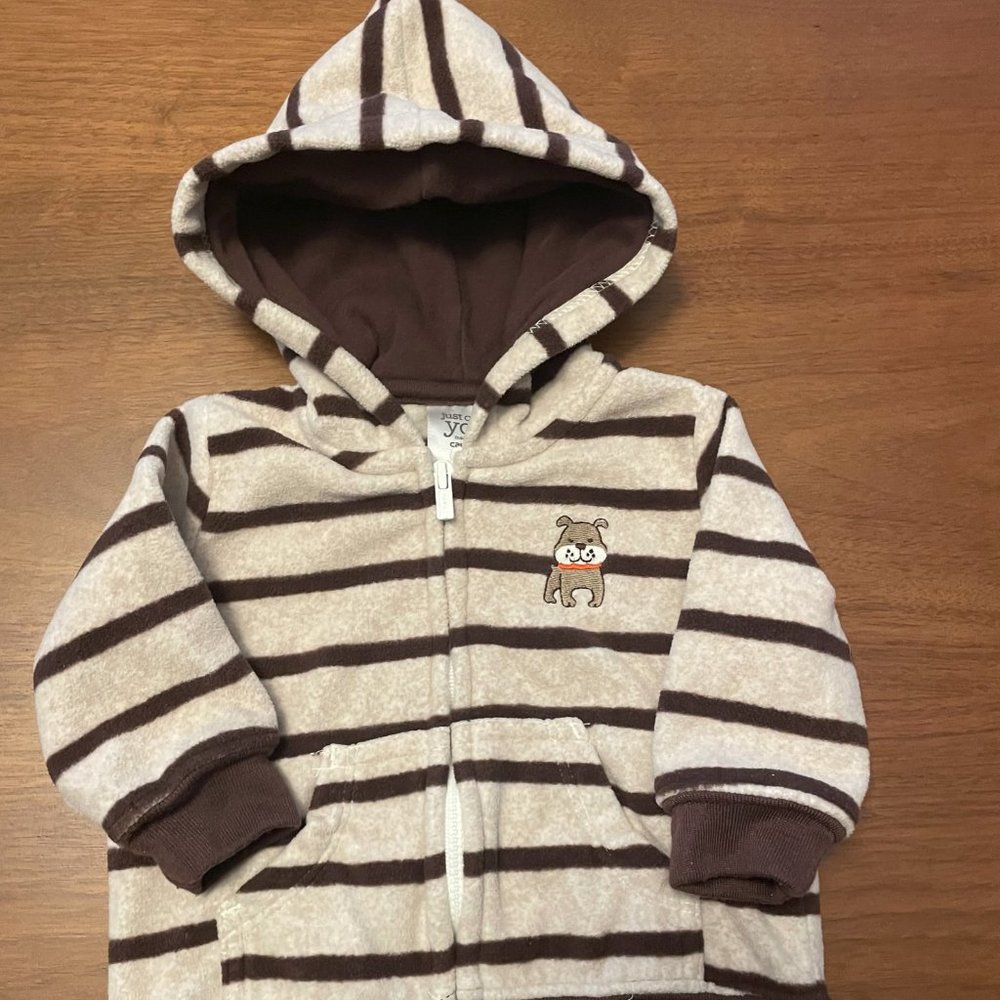 Carter's Brown Striped Fleece Bulldog Hoodie 3M
